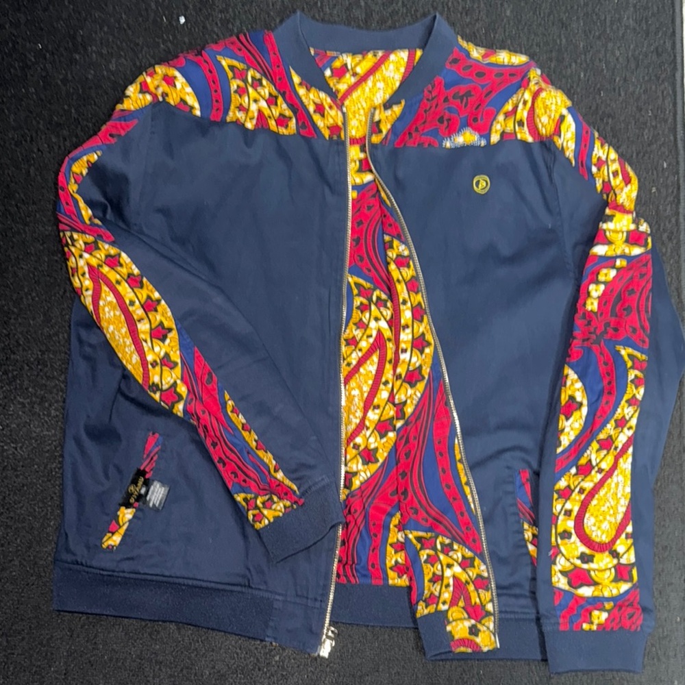 (REVERSIBLE) Blue and Red Varsity Bomber Jacket with Modern Design
